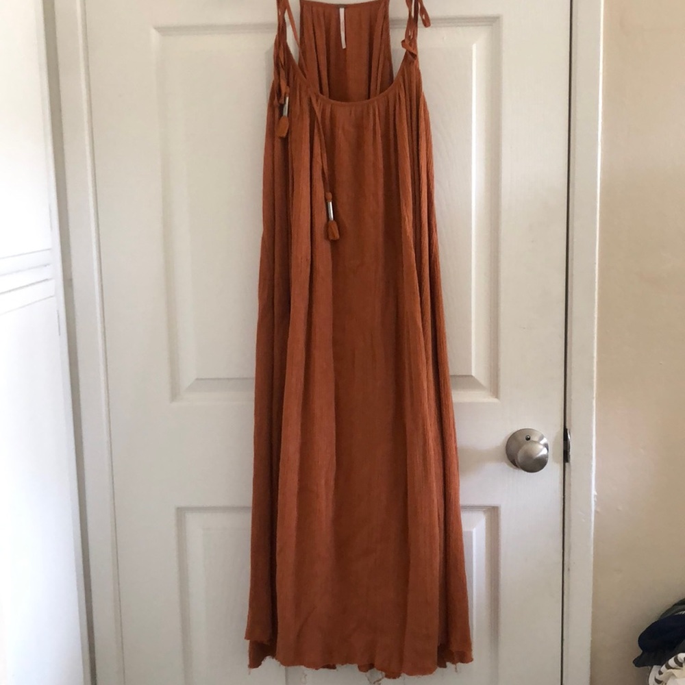 Burnt orange midi dress tie straps